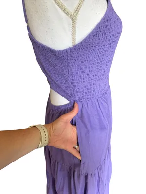 NWT Universal Thread Purple Smocked Tiered Midi Dress Pockets Cutout Back M thumbnail 3