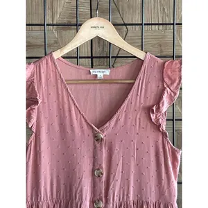 Blu Pepper Womens Dress Size Small Pink Swiss Dot Baby Doll Button Up thumbnail 2