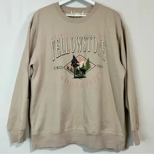 Cut & Paste Women’s Yellowstone National Park Sweatshirt Tan Size Large FLAW thumbnail 1