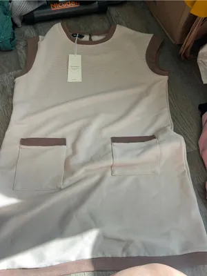 NWT Dokotoo Casual‎ Cream Shift Dress with Brown Trim size L thumbnail 6