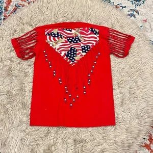 Handmade vintage fringe and beads American flag USA t-shirt large thumbnail 5