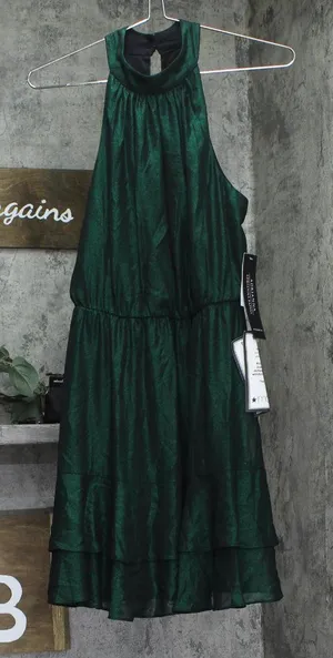 Adrianna Papell Womens Babydoll Metallic Halter Dress AD3D105594 Emerald Green 4 thumbnail 1