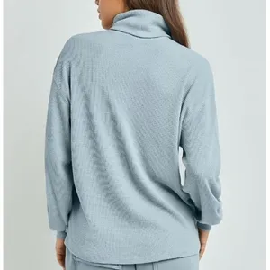 Aritzia TNA Rosedale Powdered Blue Waffle Knit Thermal Turtleneck Pullover Top thumbnail 7