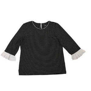Karl Lagerfeld Striped Bell Sleeve Oversized Blouse Black White Size XL thumbnail 3