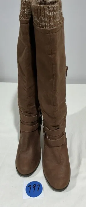 Woman’s Just Fab Waynoka Wide Brown Faux Suede Stacked Winter Boots Size 8w Otk thumbnail 1