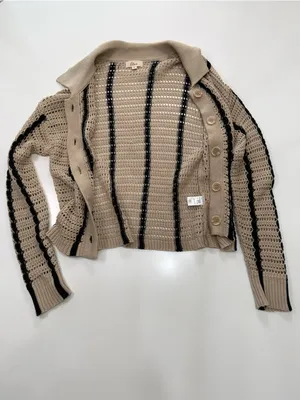 Elan Beige Knit Cardigan with Black Accents thumbnail 7