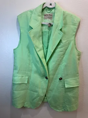 Free People NWOT 100% Linen Vest Green Light Lime Bright‎ Young Things Size M thumbnail 5
