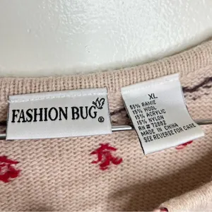 Vintage Fashion Bug Wool Blend Sweater Women’s XL Tie Neck Boho Beige thumbnail 3