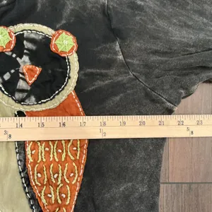 Rising International Hoodie L Grey Owl‎ Appliqué Acid Wash Boho Hippie Zip Up thumbnail 5
