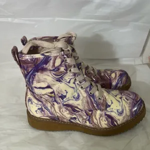 Steve Madden Joliviaa Marbled Combat Ankle Boot Women‎ 5 Purple Side Zipper Snow thumbnail 3