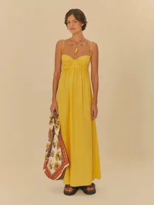 NWOT Farm Rio Linen Blend Yellow Sleeveless Maxi Dress Size XS thumbnail 2