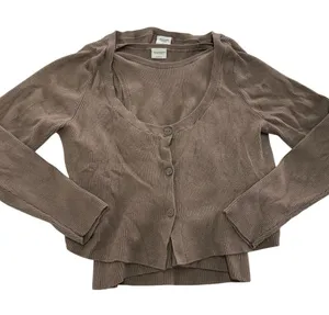 Abercrombie & Fitch Sweater Set Womens Large Brown Ribbed Knit Cardigan Tank thumbnail 2
