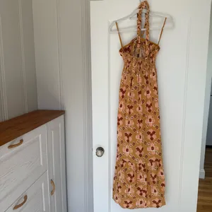 Aerie Orange Tribal Boho Braided Halter Neck Maxi Linen Blend Sun Dress NWOT thumbnail 6