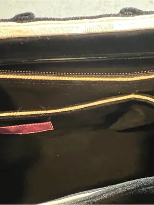 Black Ruffle Suede Satchel with Gold Accent thumbnail 5