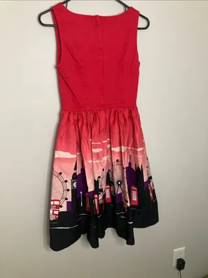 Collectif Red & Black London Print Fit-and-Flare Dress thumbnail 6
