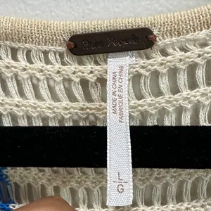 Free People Cream Knit Cropped Top with Blue and Orange Stripes thumbnail 2