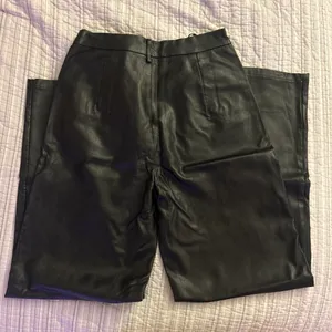 Shein Faux Leather Black Pants Wide-Leg thumbnail 3