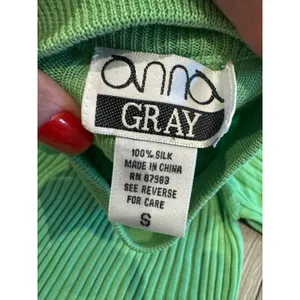 Vintage Anna Gray 100% Silk Lime Green Ribbed Sweater Dress Size Small thumbnail 3