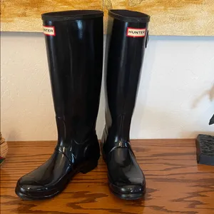 Hunter Glossy Dark Navy Knee-High Boots Navy size 6 thumbnail 3