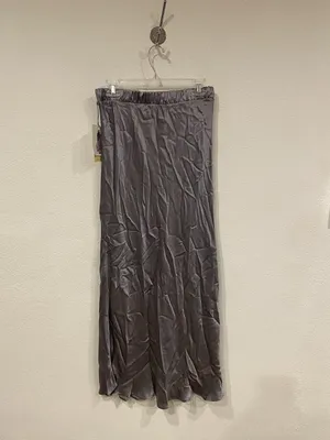 Nation Maribel Skirt Womens Medium Gray Smoke Satin Bias Maxi Slit Pull On Casul thumbnail 4