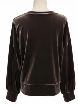 Madewell Dark Metal Velvet Balloon Sleeve Sweatshirt Pullover M thumbnail 3