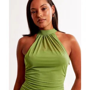 Abercrombie & Fitch Vol. 28 Sheer Halter Maxi Dress in Green thumbnail 3
