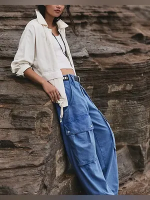 NWT Free People We The Free Brentwood Slouchy Cargo Pants- ebb and flow blue - 0 thumbnail 4