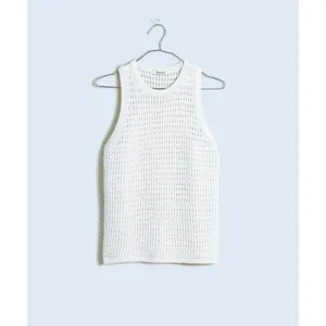 Madewell Crochet Knit Crewneck Sweater Tank Cotton Vest Bright Ivory XS NWT thumbnail 3