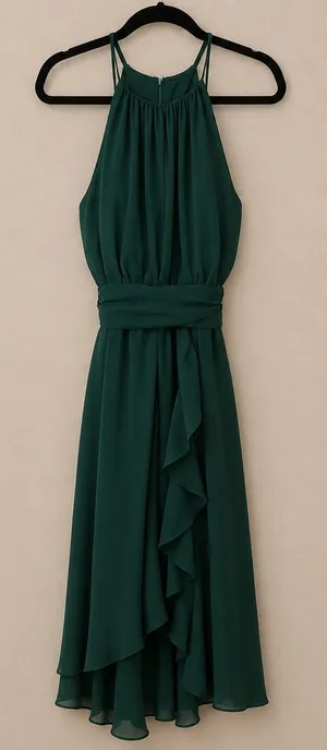 NEW JJ's House Vadele Peacock Bow Ruffle Chiffon Asymmetrical Cocktail Dress thumbnail 1