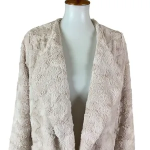 The Linen Duck Beige Textured Faux Fur‎ Open Front Cardigan Small Soft Plush thumbnail 2