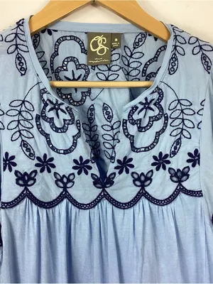 One September Blue Paulette Embroidered Eyelet Top Size Small thumbnail 3