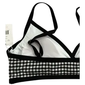 NWT Andie Swim The Cove Bikini Top Checkered Print Removable Cups L Black White thumbnail 6