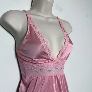 VTG Women Fairy Babydoll Slip Dress Pink Lace Floral Embroidered Satin Maxi thumbnail 9