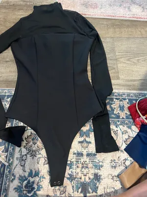 Abercrombie Black Long-Sleeve Sheer-Panel Bodysuit - Women Intimates thumbnail 4