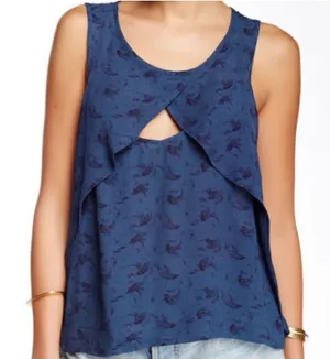 Free People Look Through Keyhole‎ Crinkle Tank in Indigo sz small thumbnail 1
