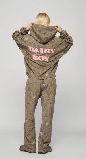 Dairy Boy The Boyfriend Hoodie Evergreen Camo/Pink Appliqué Women's Size Large thumbnail 1