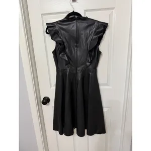 Zara Black‎ Faux Leather Lace Trim Ruffle Midi Dress Sleeveless Small thumbnail 6