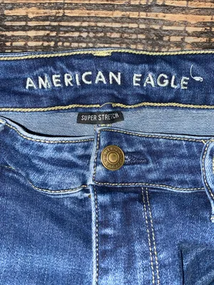 American Eagle Outfitters Distressed Skinny Dark Blue Jeans thumbnail 3