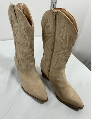 Womans NWD Time & Tru Embroidered Midcalf Cowgirl Boots 7.5 Beige Pointed Toe thumbnail 1