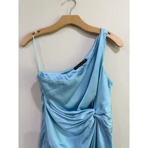 Abercrombie & Fitch Light Blue Satin One Shoulder Ruched Midi Dress XSP thumbnail 5
