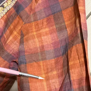 Earthy‎ Plaid Embroidered Trim Boho Tunic Cottagecore Lagenlook Natural Fibers thumbnail 4