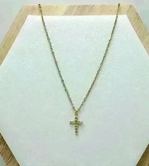 Simple 18k Gold Plated Cross Pendant Necklace With Micro-inlaid Cz Stone thumbnail 1
