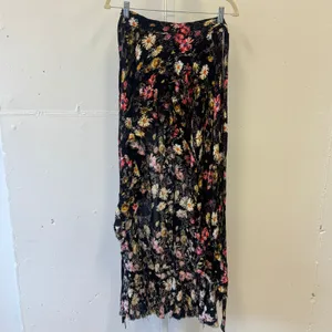 Blue Life Floral Maxi Beach Skirt Black Ruffle High Low Boho Wildflower Rayon Sm thumbnail 3