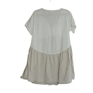 Cynthia Rowley Large Linen Mini Dress White Tan Colorblock V-Neck Short Sleeve thumbnail 5