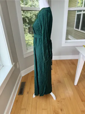 Vintage 90’s Forest Green Boho Long Sleeve Maxi Dress with Embroidered Yoke thumbnail 3