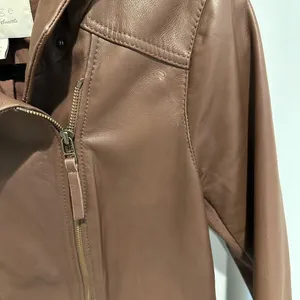 Hinge Hooded Brown Leather Jacket - size small thumbnail 7