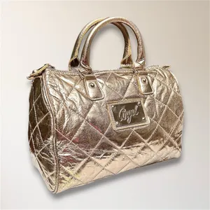 Victorias Secret Angel‎ Metallic Gold Quilted Satchel Travel Y2K Handbag Purse thumbnail 2