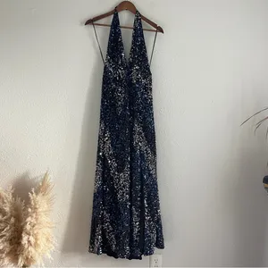 FREE PEOPLE Glitter & Gold Midi Sequined Halter Dress Size L Open Back thumbnail 2