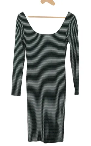 Heart & Hips Dress Womens M Green Striped Long Sleeve Bodycon Exc thumbnail 1