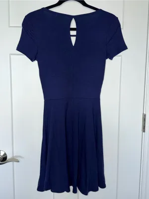 Navy Ribbed Keyhole Mini Dress Blue Size XS thumbnail 2